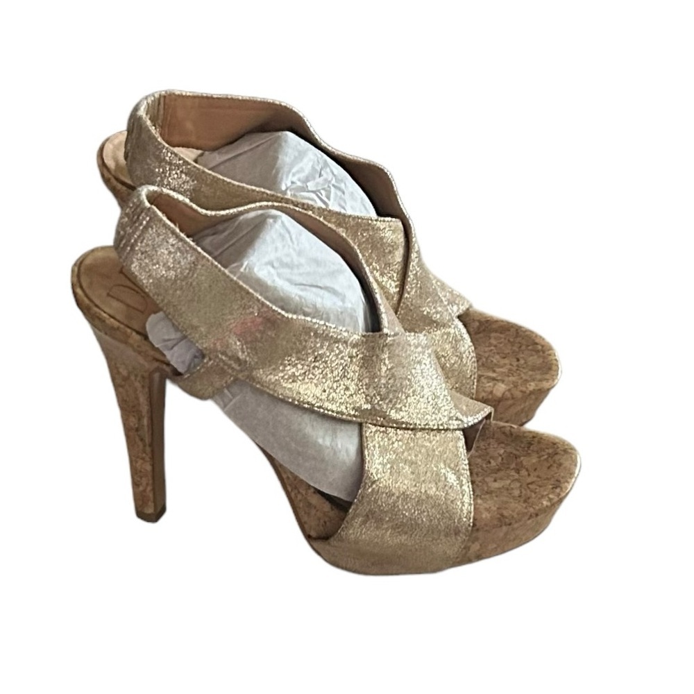 Diane Von Furstenberg Zia Metallic Gold Leather High Heel Sandals. Size 8 - Picture 3 of 13